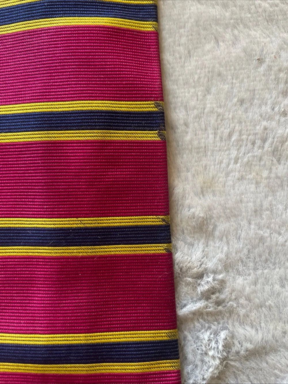Brooks Brothers Burgundy Tie with Navy and Yellow Stripes